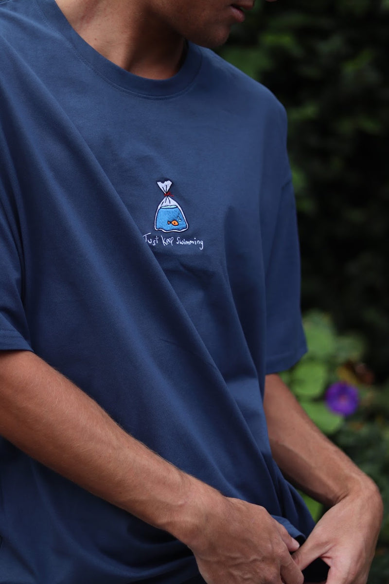 Just Keep Swimming - Petrol Blue (Organic Hemp T Shirt)