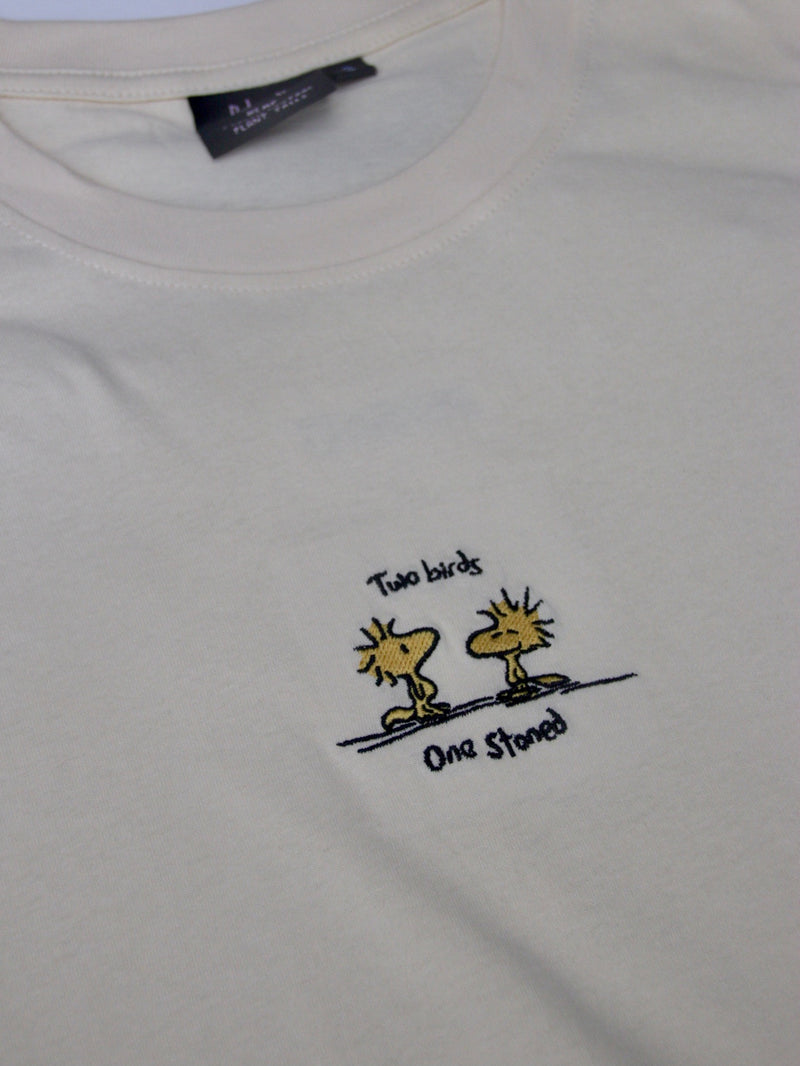 Two Birds One Stoned - Off White (Organic Hemp T Shirt)