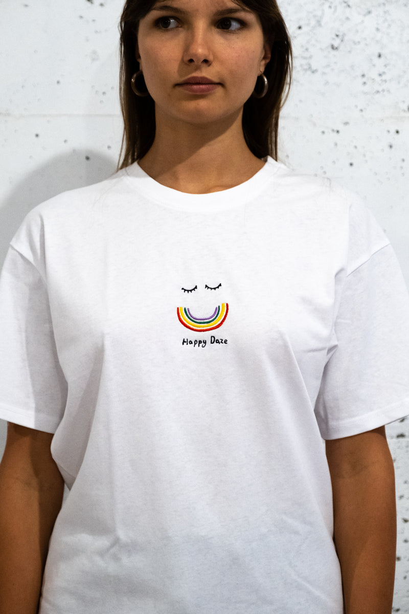 Happy Daze - White (Organic Hemp T Shirt)